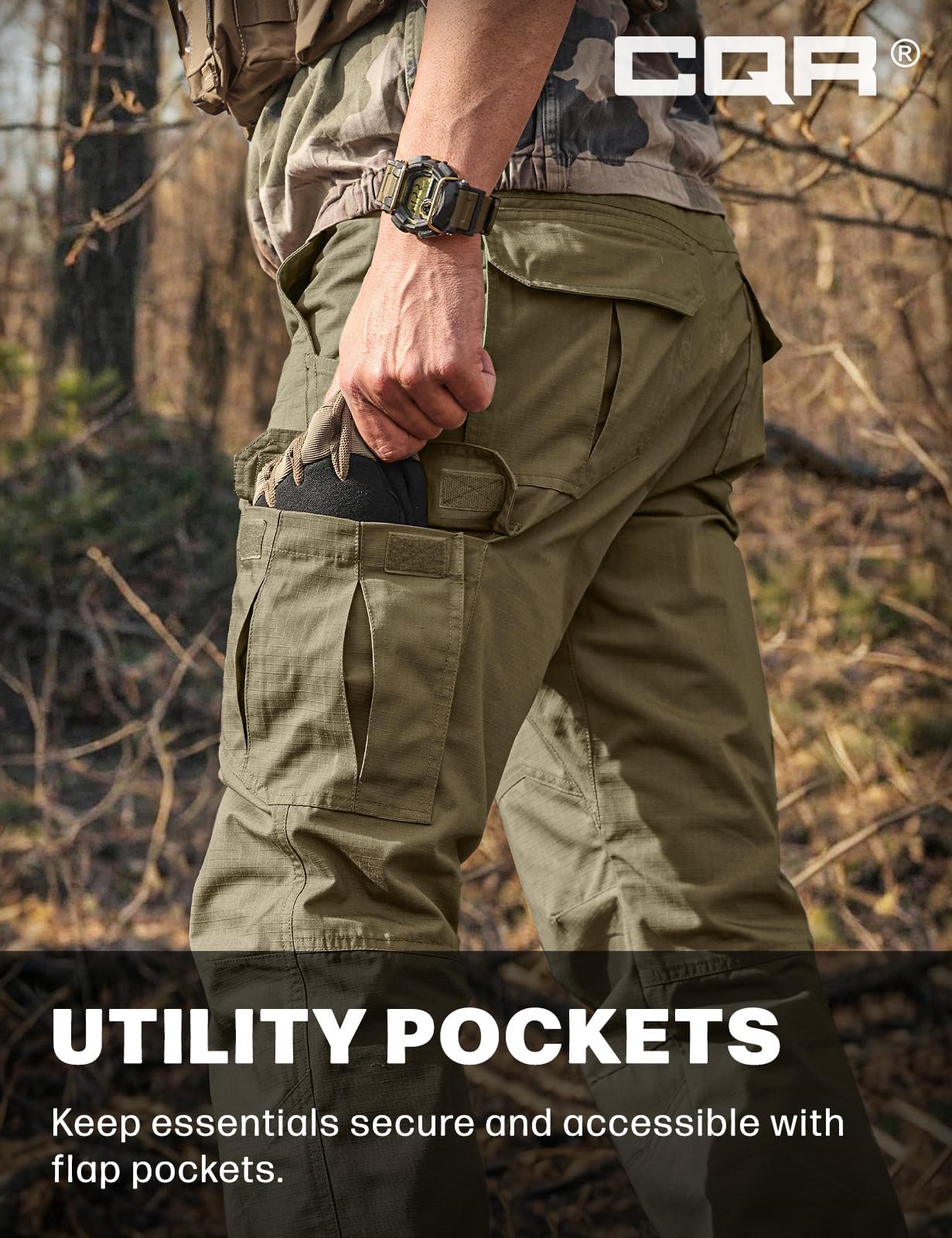 CQR Men's Tactical Pants, Water Resistant Ripstop Cargo Pants, Lightweight EDC Work Hiking Pants, Outdoor Apparel, Raider Soil Green, 36W x 36L