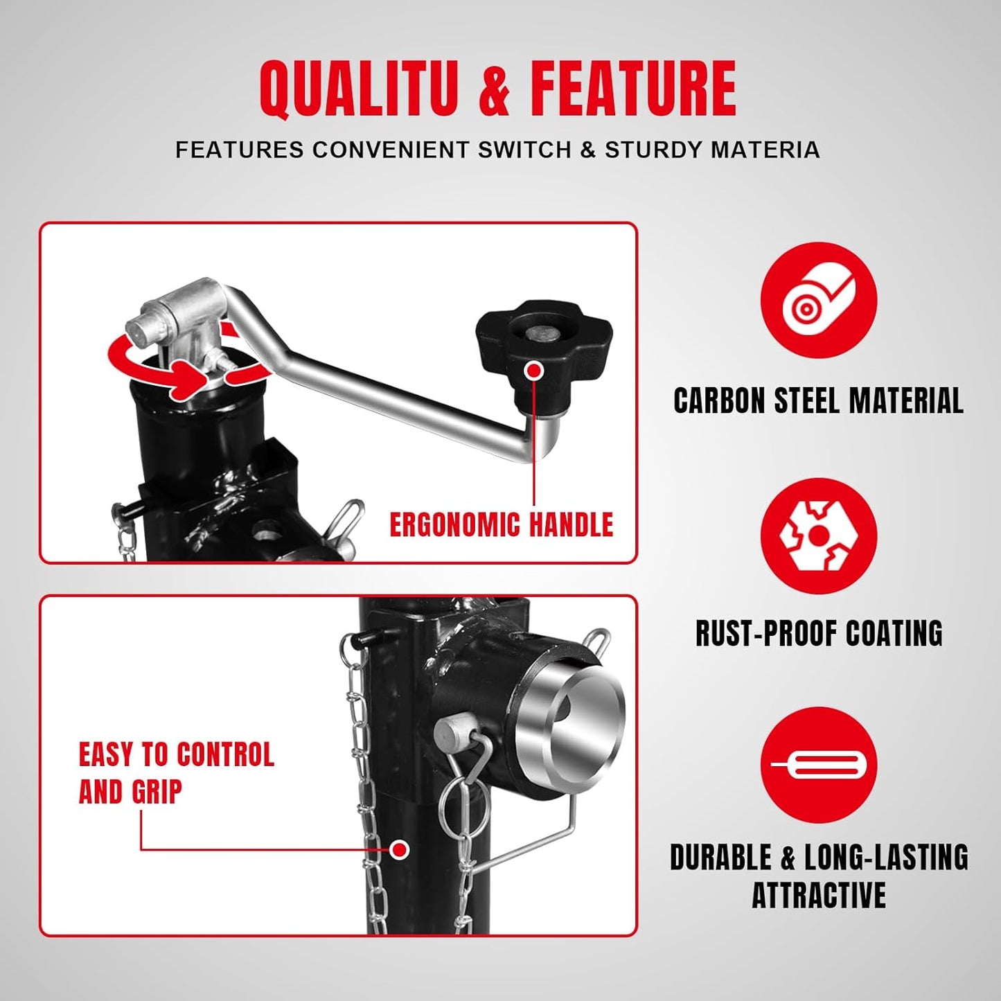 Big RED 2000 Lbs Capacity Weld-On Pipe Mount Swivel Trailer Jack - Durable & Reliable Performance