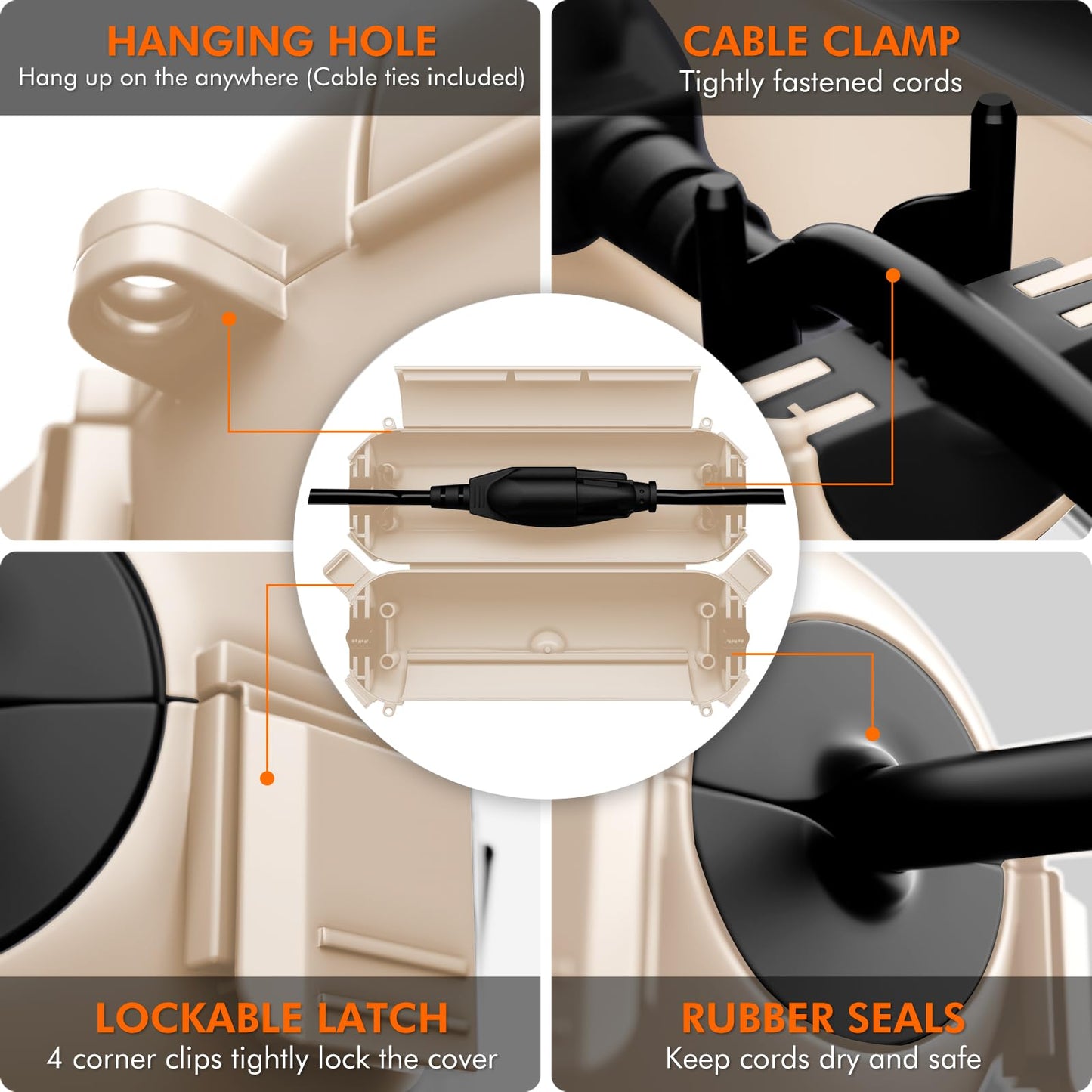 RESTMO 2 Pack Compact Outdoor Extension Cord Cover, IP44 Waterproof Box and Safety Housing Case, Ideal to Protect Outdoor Plugs, Electrical Connections, Holiday Decoration Lights, Size Small, Almond