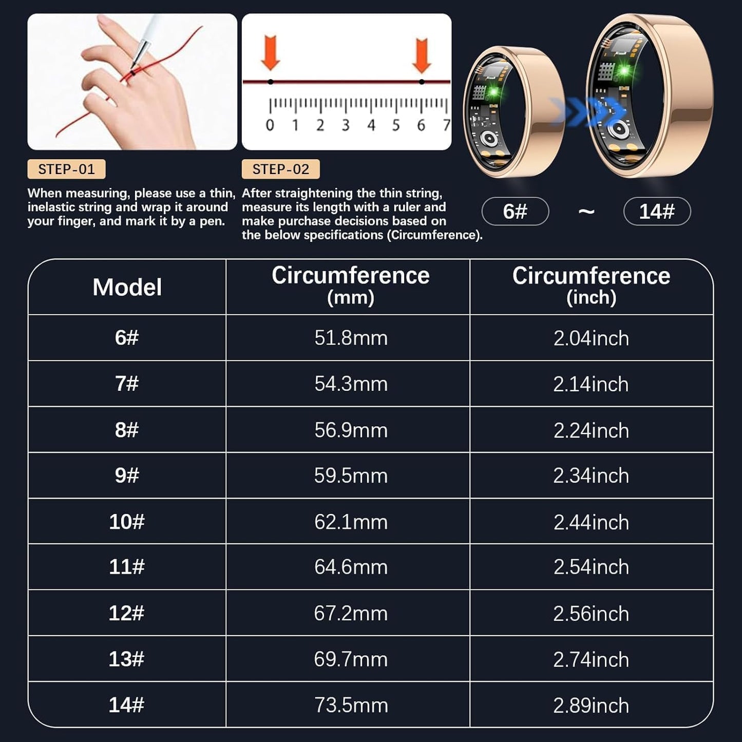 Skiennix Smart Ring - Health Tracker for Men & Women | Heart Rate, Blood Oxygen, Sleep Monitor - Rose Gold, Size 9