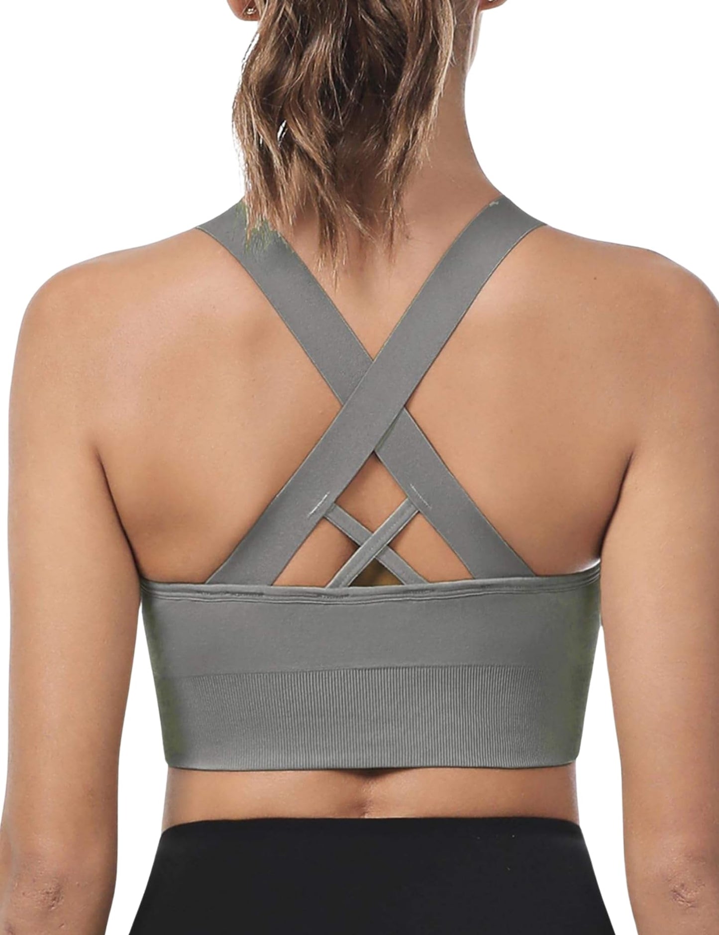 Sports Bra for Women, High Support Criss-Cross Back Padded Strappy Push up Sports Bras with Removable Cups Workout Yoga Top A-White