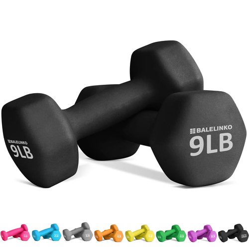 Balelinko Home Gym Equipment Workouts Strength Training Weight Loss Pilates Weights Yoga Sets Weights for Women, Men, Seniors and Youth, 9LB Black, Pair