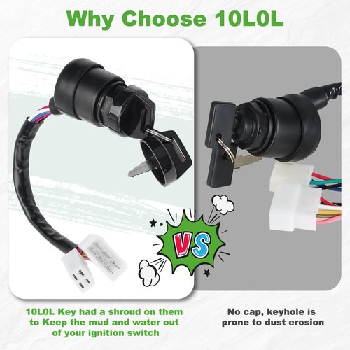 10L0L Ignition Switch Key for Yamaha G1 Gas 2 Cycle Golf Cart - Key Switch with Wire Harness Replace OEM Part J17-82508-20