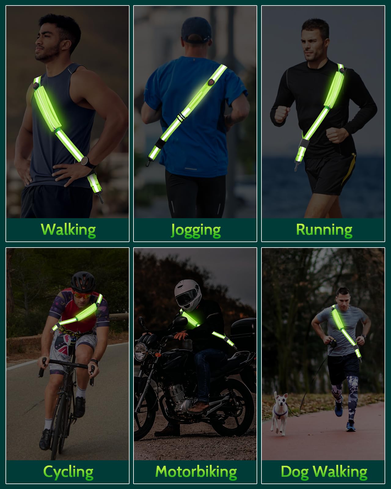 Fitense LED Reflective Belt Sash with Phone Holder, High Visibility Reflective Running Gear Rechargeable Light Up Safety Lights for Walkers for Runners Men Women