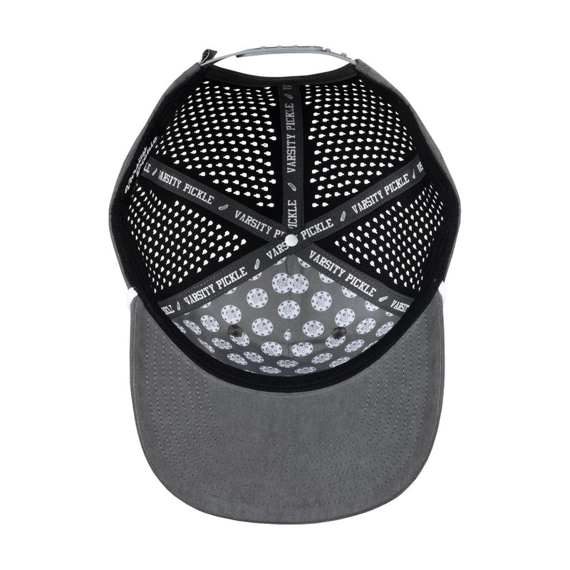Varsity Pickle Pickleball Hat - Grey Suede Performance Rope Hat with Laser-Cut Paddles - Adjustable Fit - Pickleball Accessories