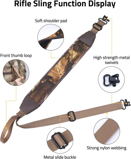 CVLIFE Two Point Rifle Sling - Wide Neoprene Padding, Metal Swivels, Adjustable Length for Outdoor Use