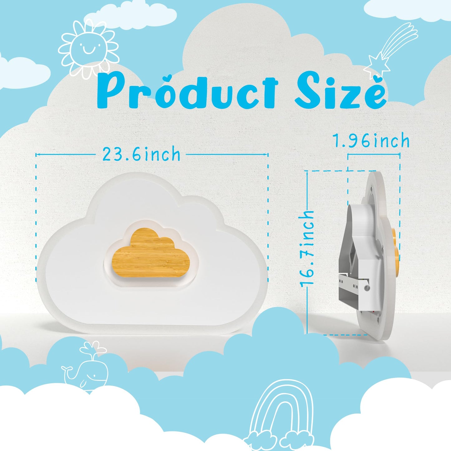 LED Wood Cloud Cartoon Kids Ceiling Light 23.62in - 3000-6500K with Nightlight - Bedroom Nursery Lamps for Girls & Boys