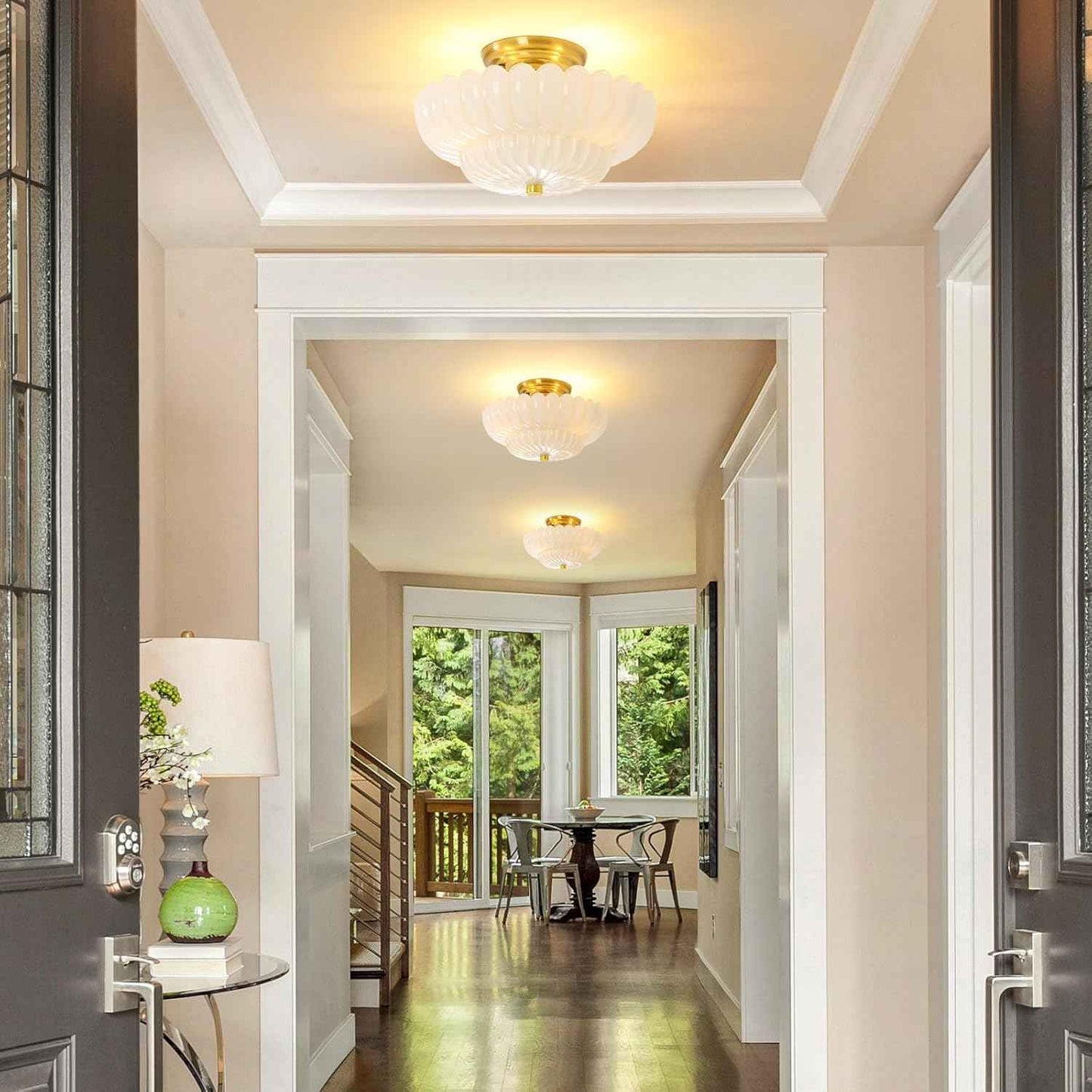 Modern Semi Flush Mount Ceiling Light Fixture with Brown Glass & Black Base - Ideal for Living Room, Kitchen, Bedroom, Hallway (Bulb Not Included)