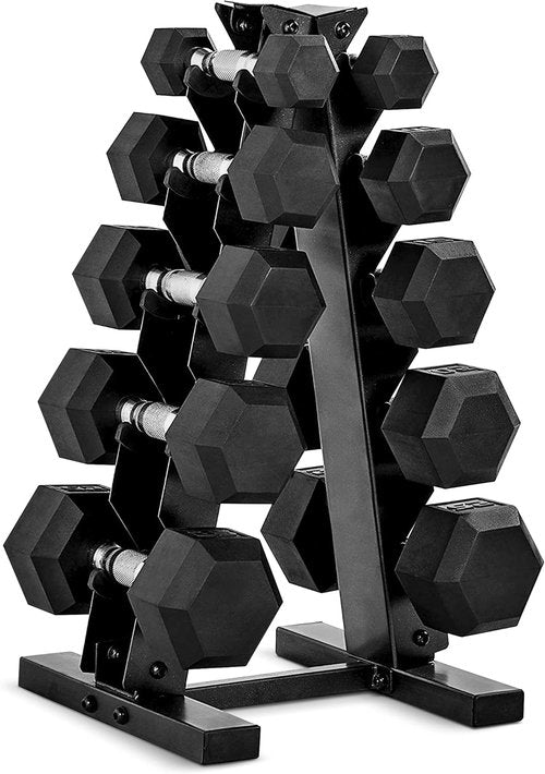CAP Barbell Rubber Coated Dumbbell Weight Set - Vertical Rack Included | 100 lb, 150 lb, 210 lb Options