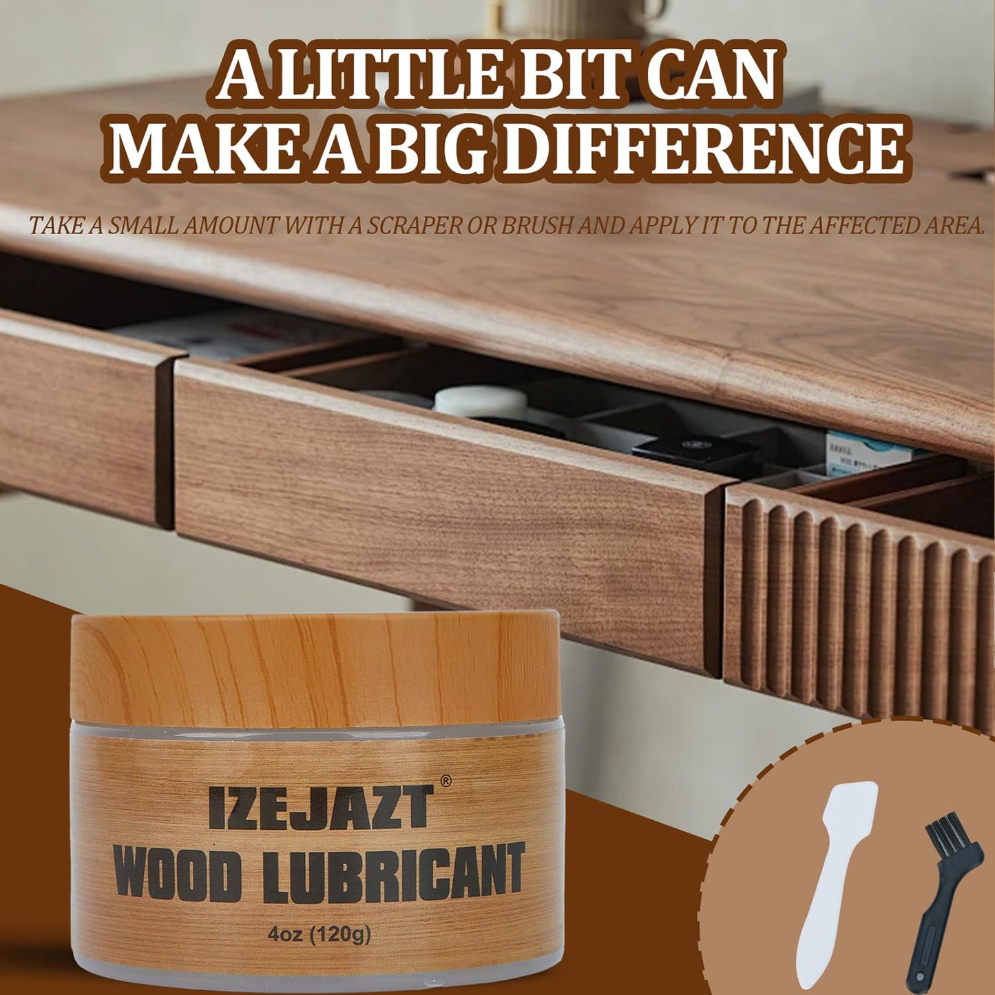 IZEJAZT Drawer Wax，Multi - Purpose Paste Wax and Lubricant for Wood Furniture, Doors and Drawers - Wood Wax, Door Hinge Lubricant, Wood Drawer Lubricant(4 Oz)