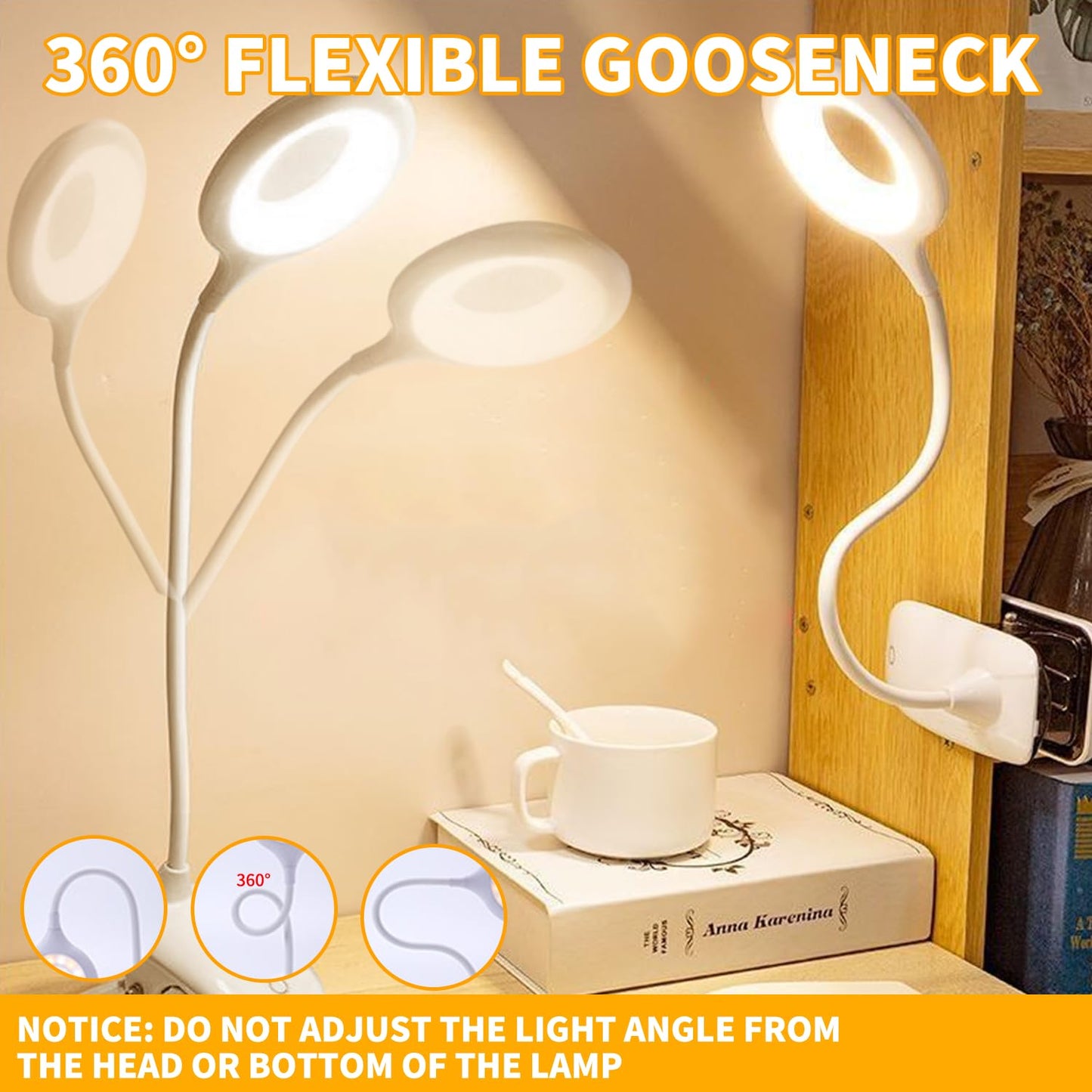 Desk Lamp Clip on Reading Light, Portable Rechargeable Desk Light Mini Clip Lamp, Dorm Room Essential Clip on Lights Wall-Mounted, Bedside Lamp with Clamp, Rechargeable Reading Lights for Dorm Makeup