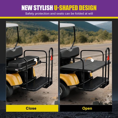 Golf Cart Rear Seat Grab Bar, Universal Back Seat Handrail Grip Bar Compatible with Club Car EZGO YAMAHA(2+2) /(4+2) Golf Cart with Metal Footplates, Heavy Duty Safety Hand Rail for Passenger Security
