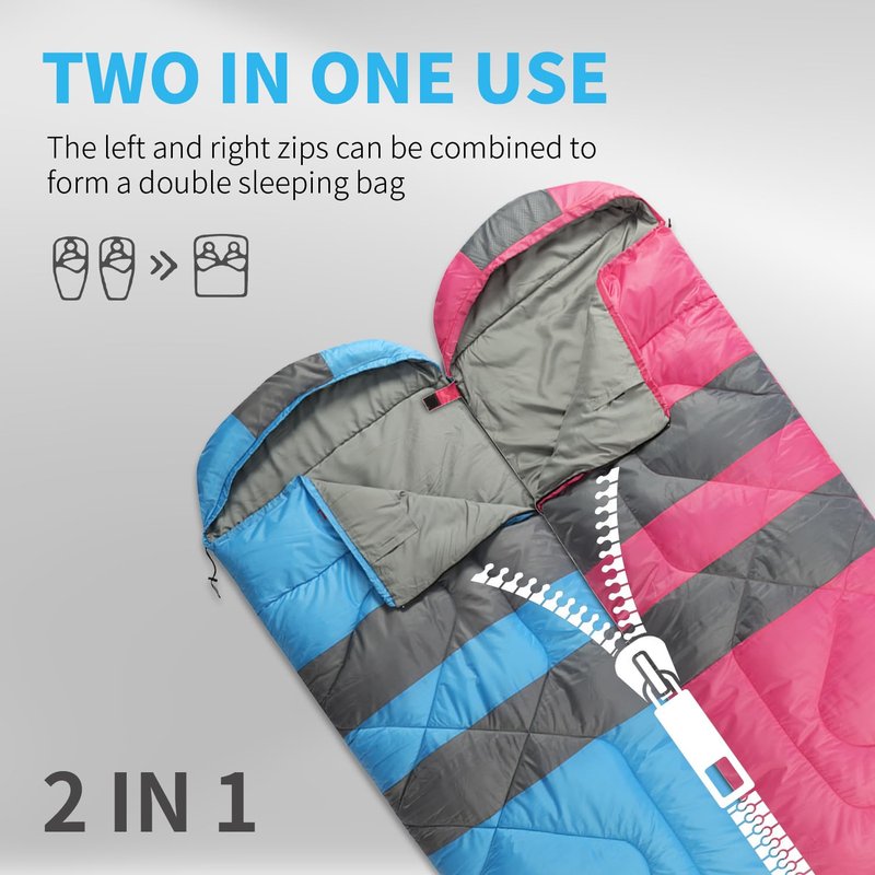Sleeping Bags, Backpacking Camping Sleeping Bag for Adults Kids, 3 Season Warm & Cool Weather, Lightweight Waterproof Sleeping Bags with Compression Sack for Indoor Outdoor Camping Traveling（Blue）