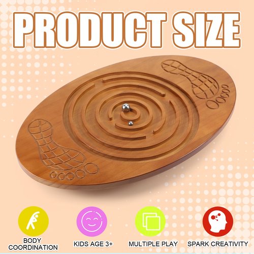 JellyArch Wooden Balance Board with Maze Wobble Board with 2 Beads Rocker Balance Disk for Leg Workout, Exercise Training, Physical Therapy, Bodyweight Fitness, Skiing, Surfing, Skateboarding