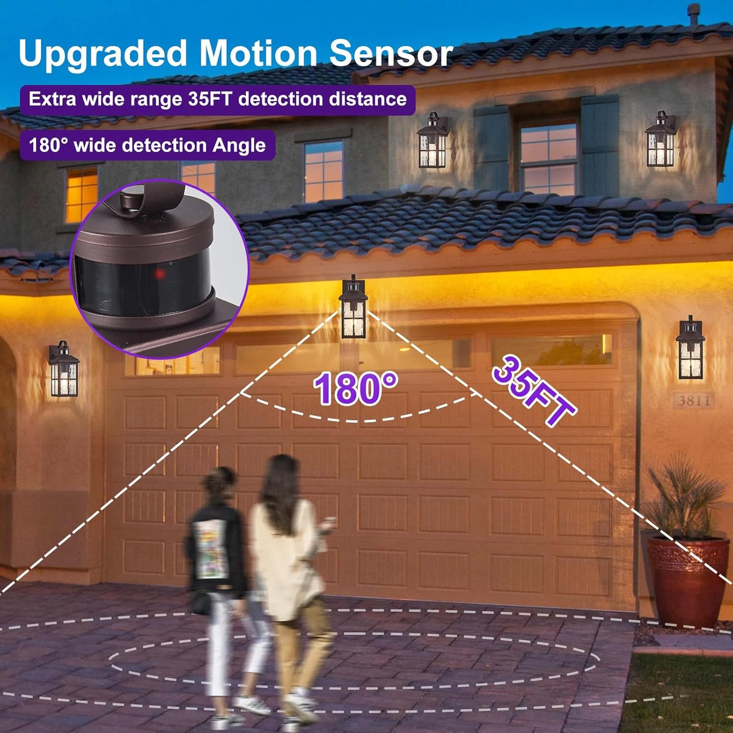 Motion Sensor Outdoor Wall Light - Dusk to Dawn Black Porch Fixture for Garage & Patio