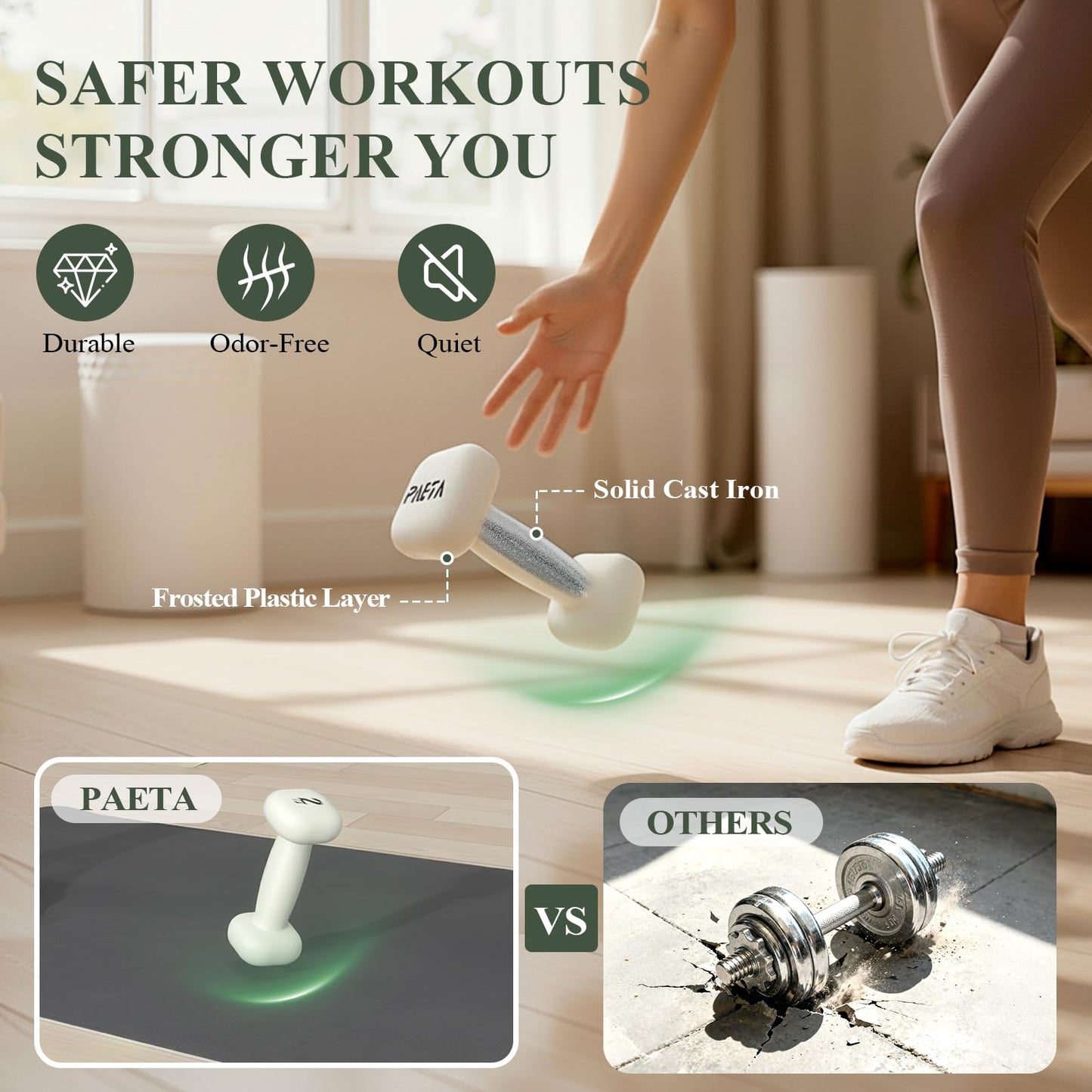 PAETA Neoprene Dumbbell, Hand Weights with Curved Grip for Women, Anti-Slip, Anti-Roll, Square Dumbbells for Full-Body Workout, Strength Training | 2LB Pair