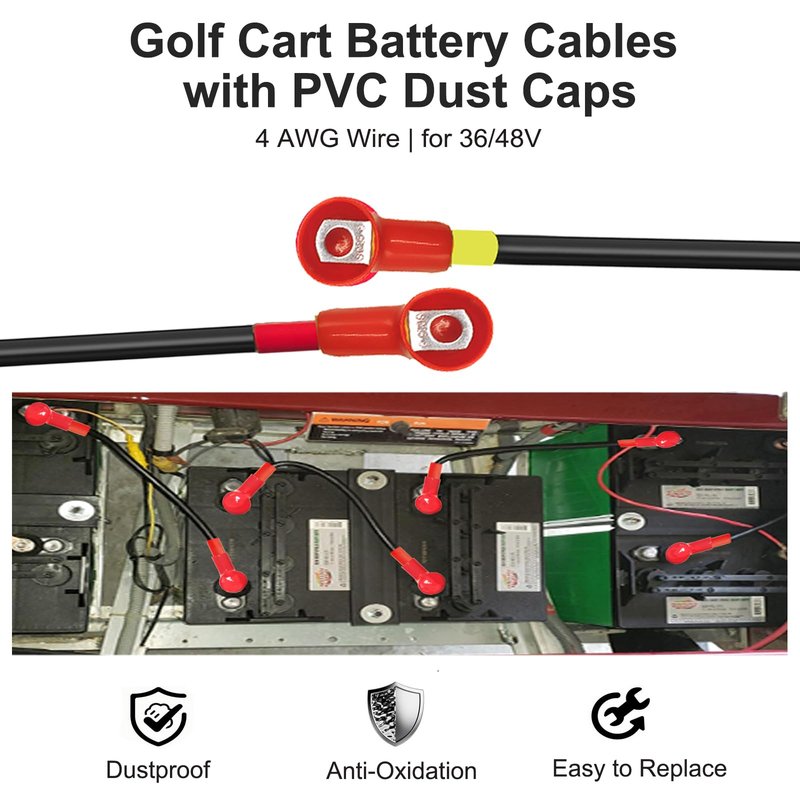 Tengsance Golf Cart Battery Cables for EZGO TXT 1994-Up – 4 AWG 7PCS Pure Copper Wiring Kit for 36V/48V Carts, Heavy-Duty Battery Wires with Insulated Terminals, Heat & Corrosion Resistant