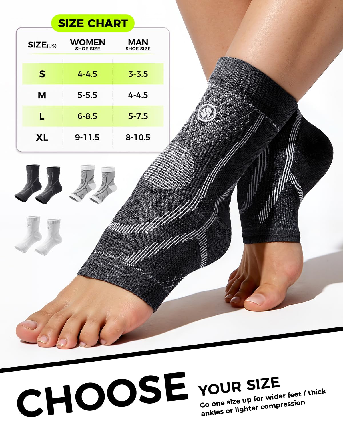 3 Pairs Ankle Brace for Women & Men,[Upgraded Ultra Breathable] Plantar Fasciitis Socks,Ankle Compression Sleeve for Achilles Tendonitis Relief, Heel Pain,Foot Pain and Swelling in Ankle Support (L)