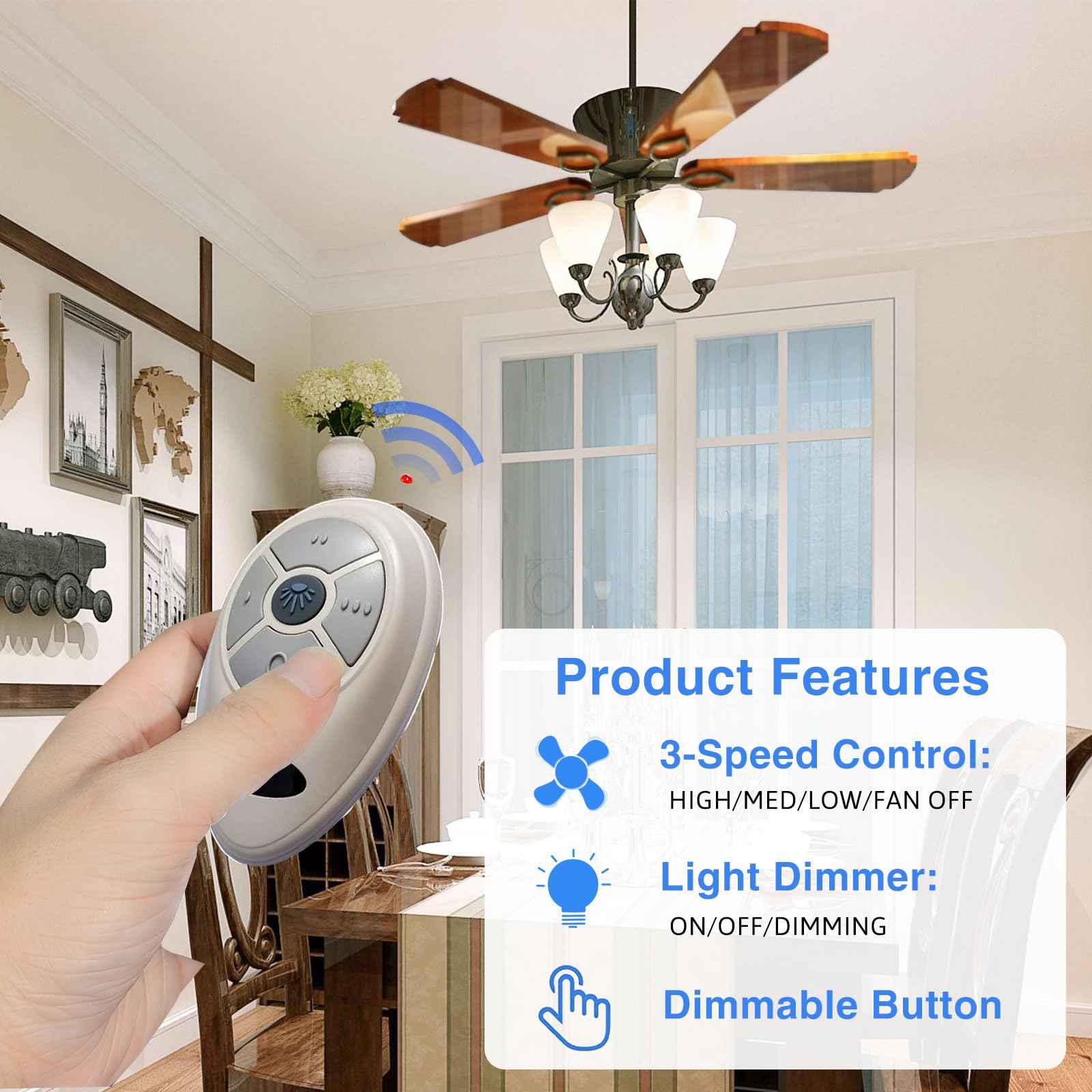 Universal Ceiling Fan Remote Control Kits with Light Dimmer 3 Speed Fan Controller Replacement for Hampton Bay Hunter Harbor Breeze Westinghouse Honeywell & More FAN-35T KUJCE9603 L3HFAN35T1