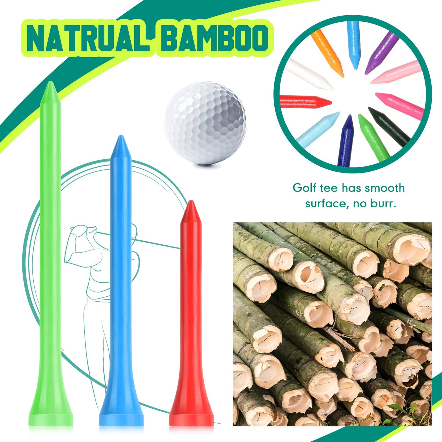 Mudder 600 Pack Golf Tees Bulk Wooden Bamboo Golf Tees Multicolor Wood for Men Balls Accessories (3-1/4,2-3/4,2-1/8 Inch,Bright Colors)