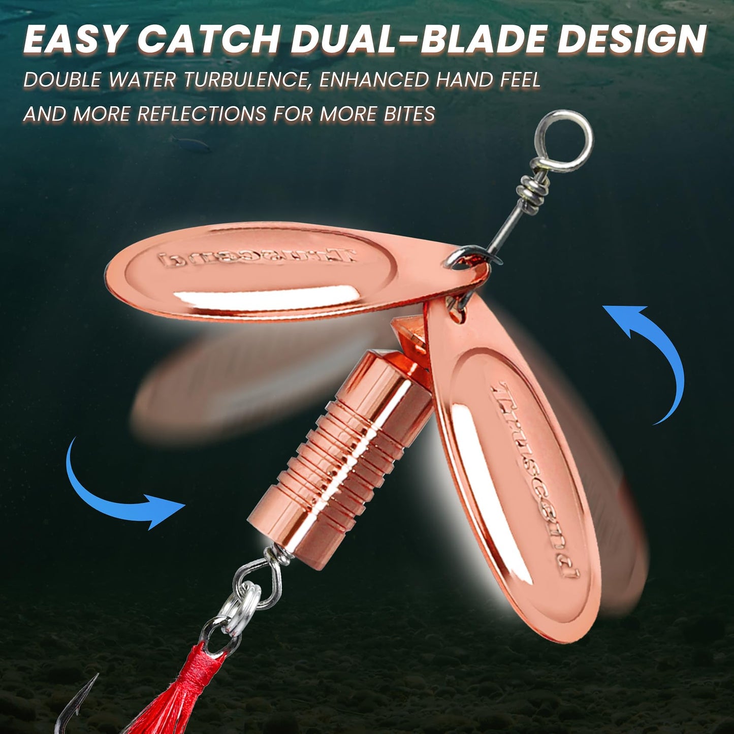 TRUSCEND Well-Made Rooster Tail Fishing Lures with Flash Copper Body and Blade, Dual-Blade System Fishing Spinners, Freshwater Crappie Jigs, 7/16oz Long Cast Jig Spinner for Bass Trout Crappie Walleye