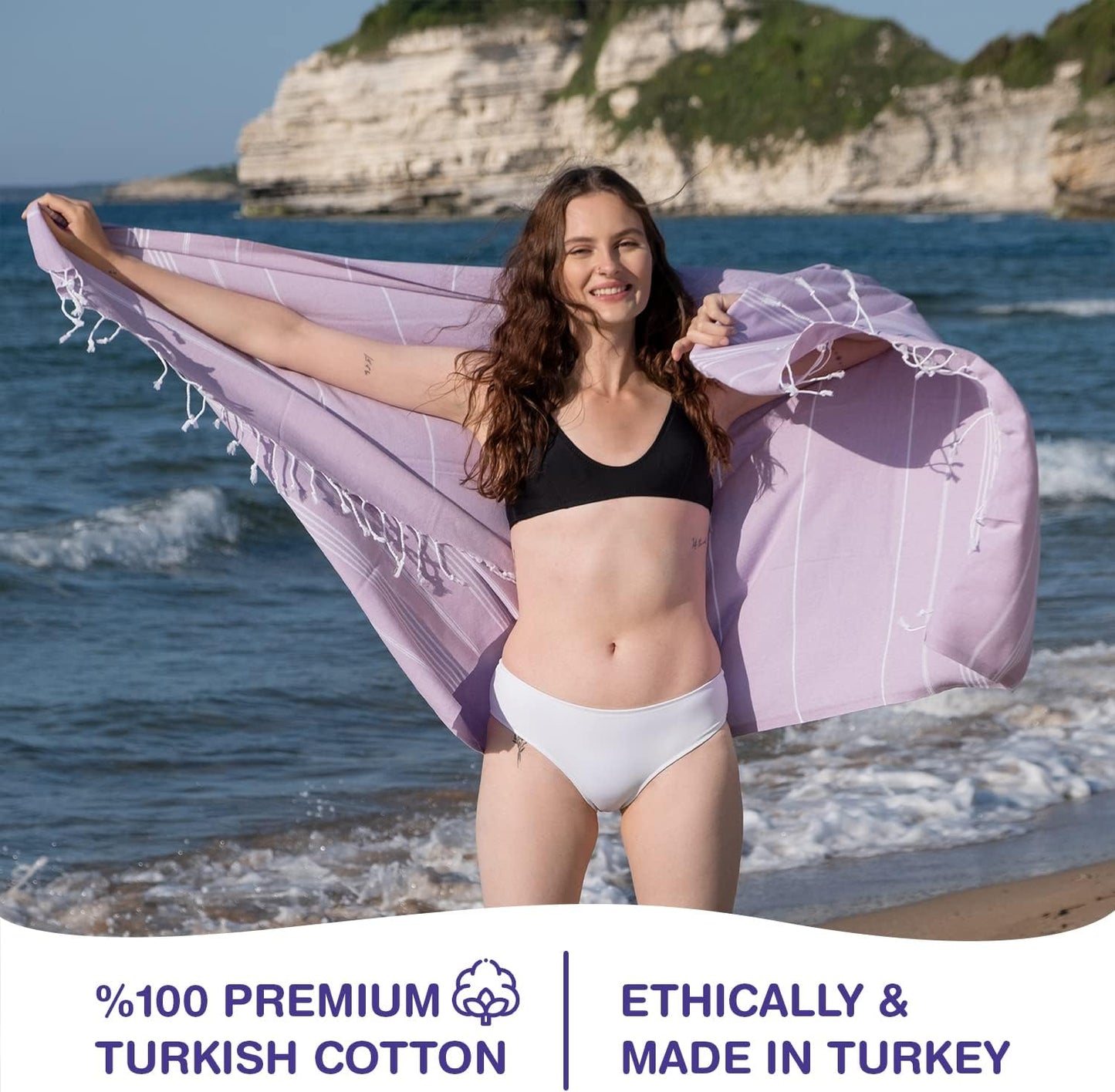Turkish Towel Co. Oversized Beach Towels - 100% Cotton, Quick Dry, Sand-Free | Set of 6, 38’’x71’’