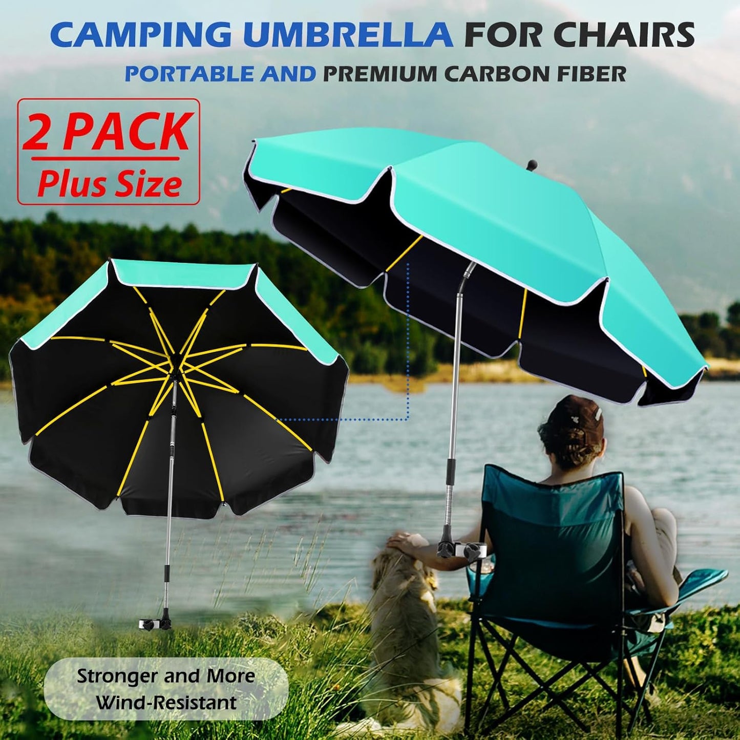 Skiennix 48.8-Inch Large Beach Umbrella - 360° Adjustable UV Protection with Clamp for Outdoor Use