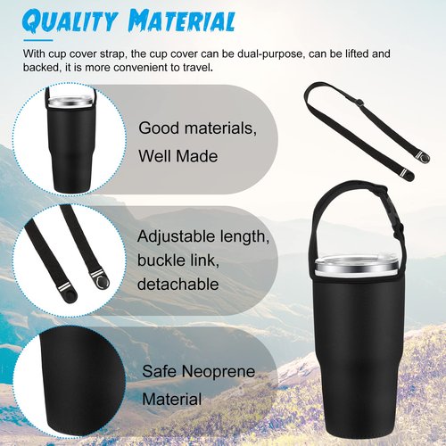ZHANGBY 6 Set 30oz Tumbler Carrier Holder with Shoulder Strap, Reusable Tumbler Holder Pouch Neoprene Cup Sleeve Cover Holder with Strap Protective