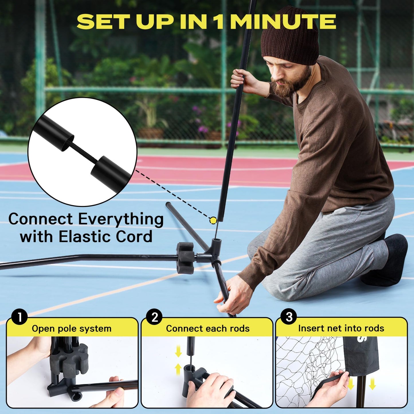AboveGenius Pickleball Set with Net, Pickleball Paddles Set of 4, Portable Net for Driveway, Lightweight Rackets, 4 Outdoor Balls, 1 Storage Bag