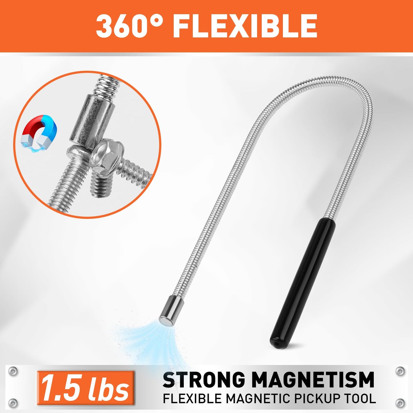 HORUSDY 4 - PIECE Magnetic Pickup Tools Kit | Extendable Telescoping Magnet Pick Up Tool Set 7-30.5” & 5-25” | Bend-It Flexible Magnetic Sweeper | Collapsible Parts Tray for Garage Workshop Yard