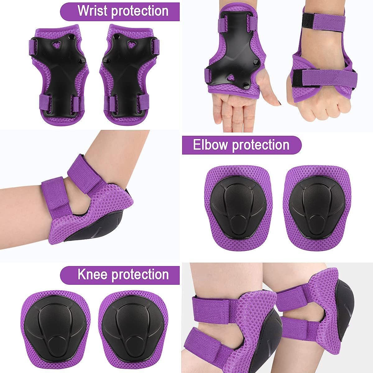Wemfg Kids Protective Gear Set - Knee Pads, Elbow Pads & Wrist Guards for Ages 3-14 | Ideal for Skating & Cycling