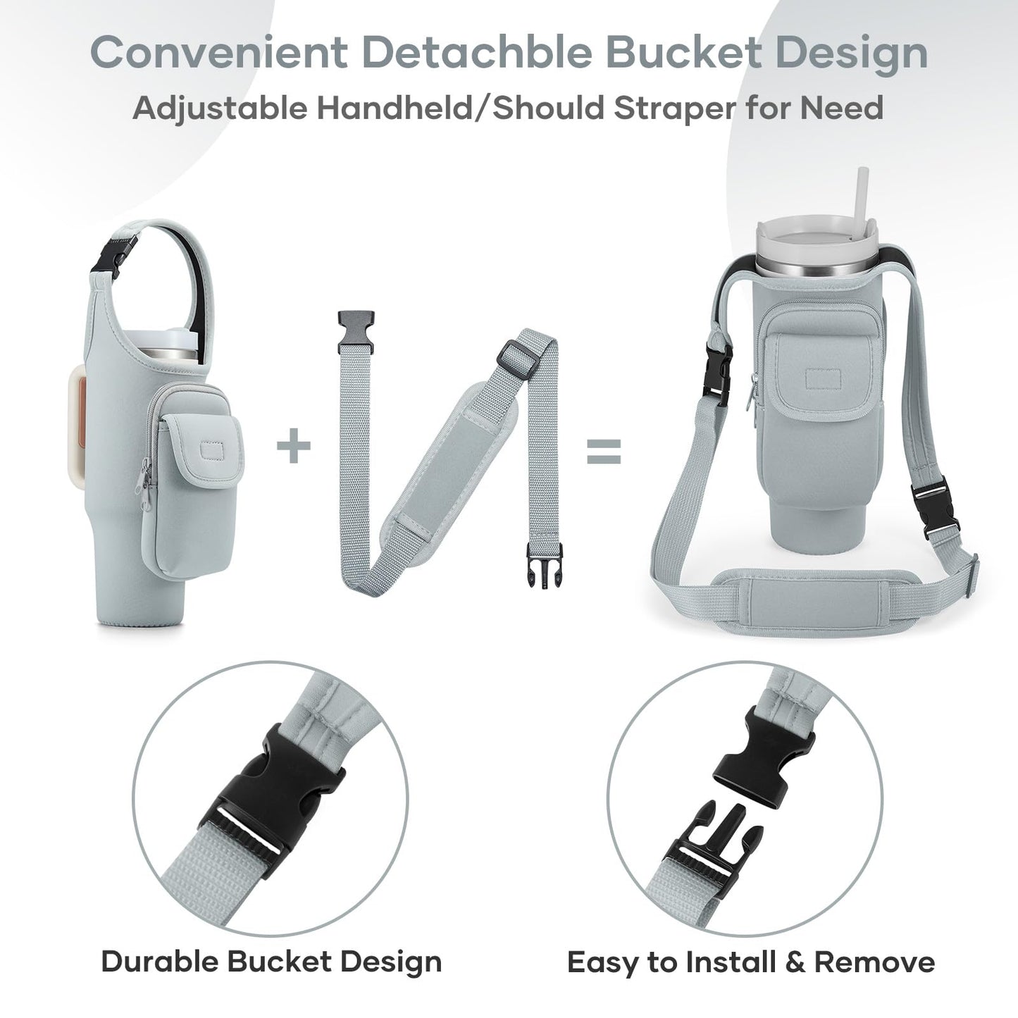 Bufilea Carrier Bag with Phone Holder Pockets for Stanley 40/30oz Tumbler with Handle, Insulated Neoprene Crossbody Bag Cup Holder w/Shoulder & Handheld Straps Fits Stanley Cup Accessories