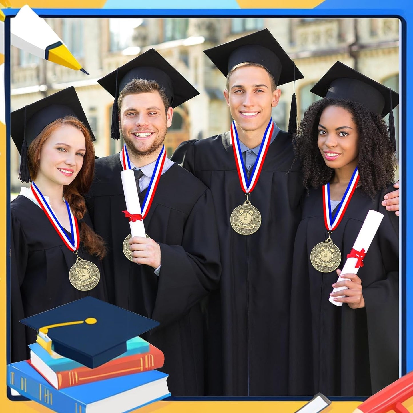 Quelay Gold Medals - 30 Pcs 2'' Award Trophies with Neck Ribbons for Kids & Adults | Graduation & Competitions