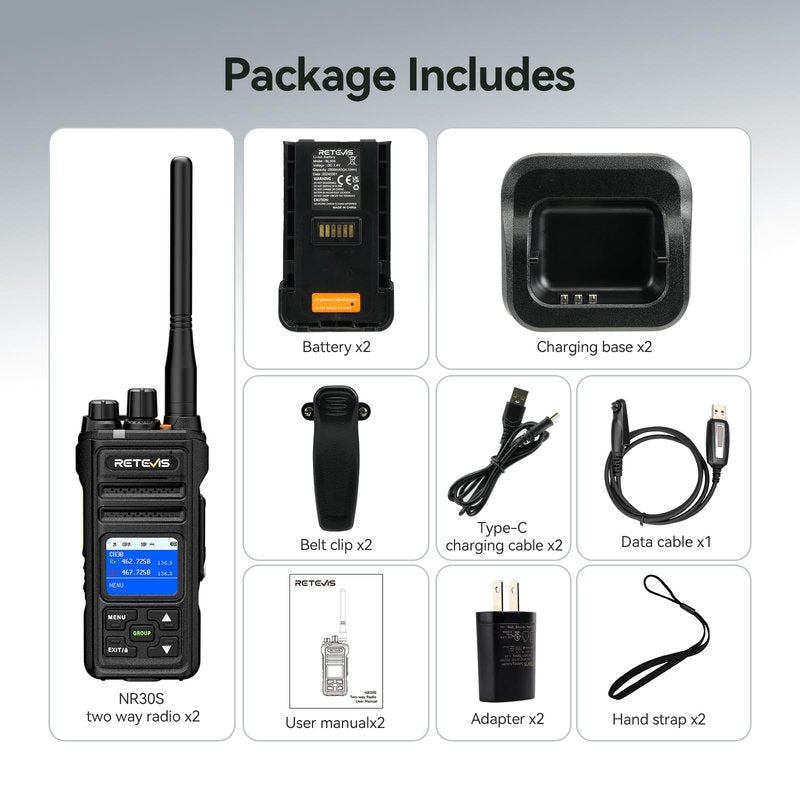 Retevis NR30S Emergency 2 Way Radio, Professional Two Way Radio Long Range, NOAA Radio, IP67 Waterproof Walkie Talkies, GMRS,Noise Canceling,2800mAh,Group Call,for Snowstorm Off-Road Hunting (2 Pack)