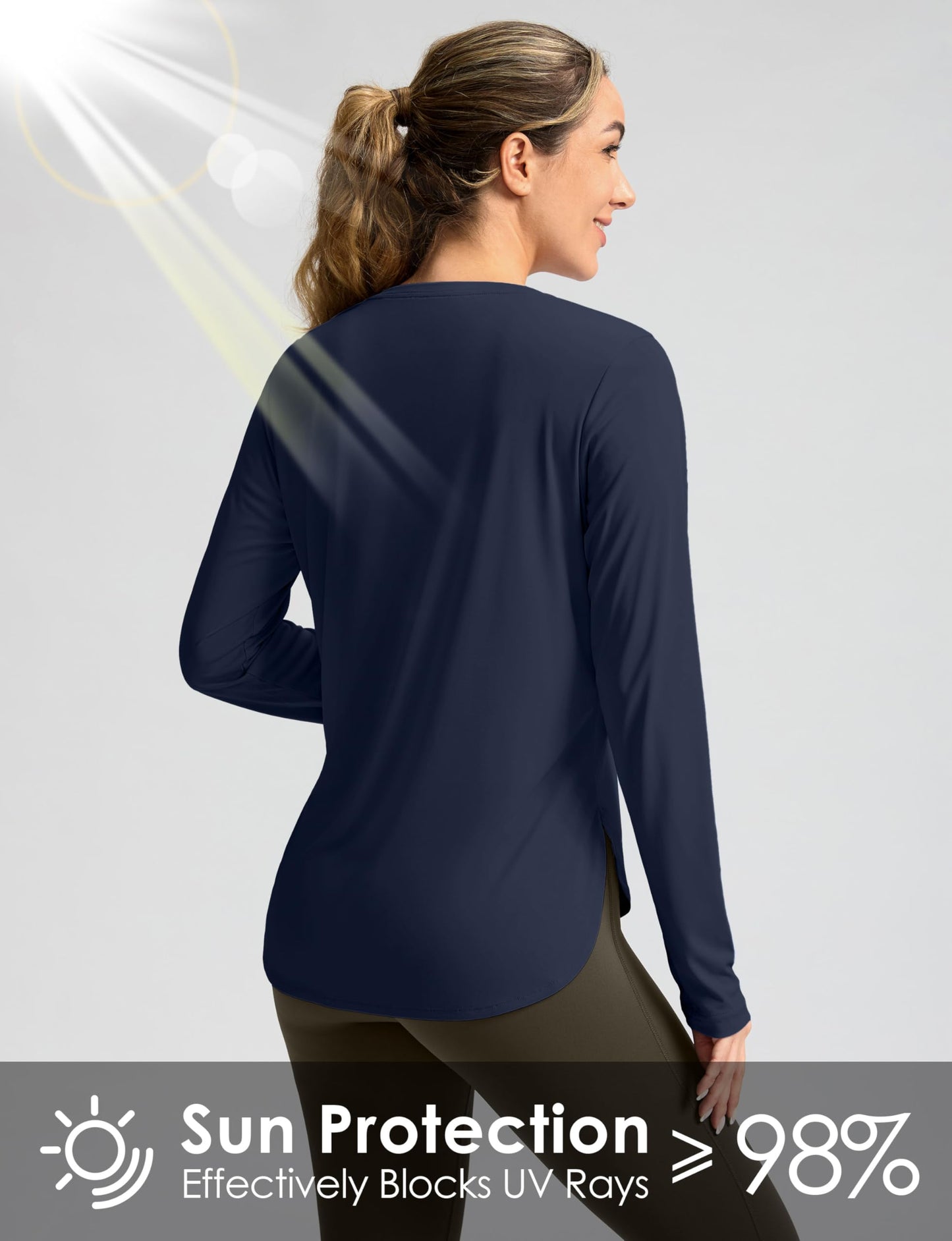 Women's Sun Shirts UPF 50+ Long Sleeve UV Protection Shirt Lightweight Quick Dry Workout Hiking Tops for Women(Navy,S)