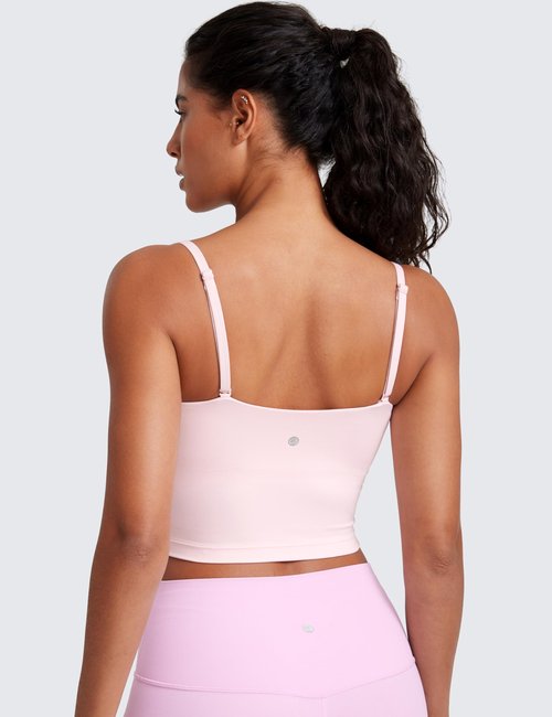 CRZ YOGA Butterluxe Cami Crop Tank Tops for Women - Square Neck Adjustable Padded Longline Sports Bras Workout Camisole Strawberry Pink Small