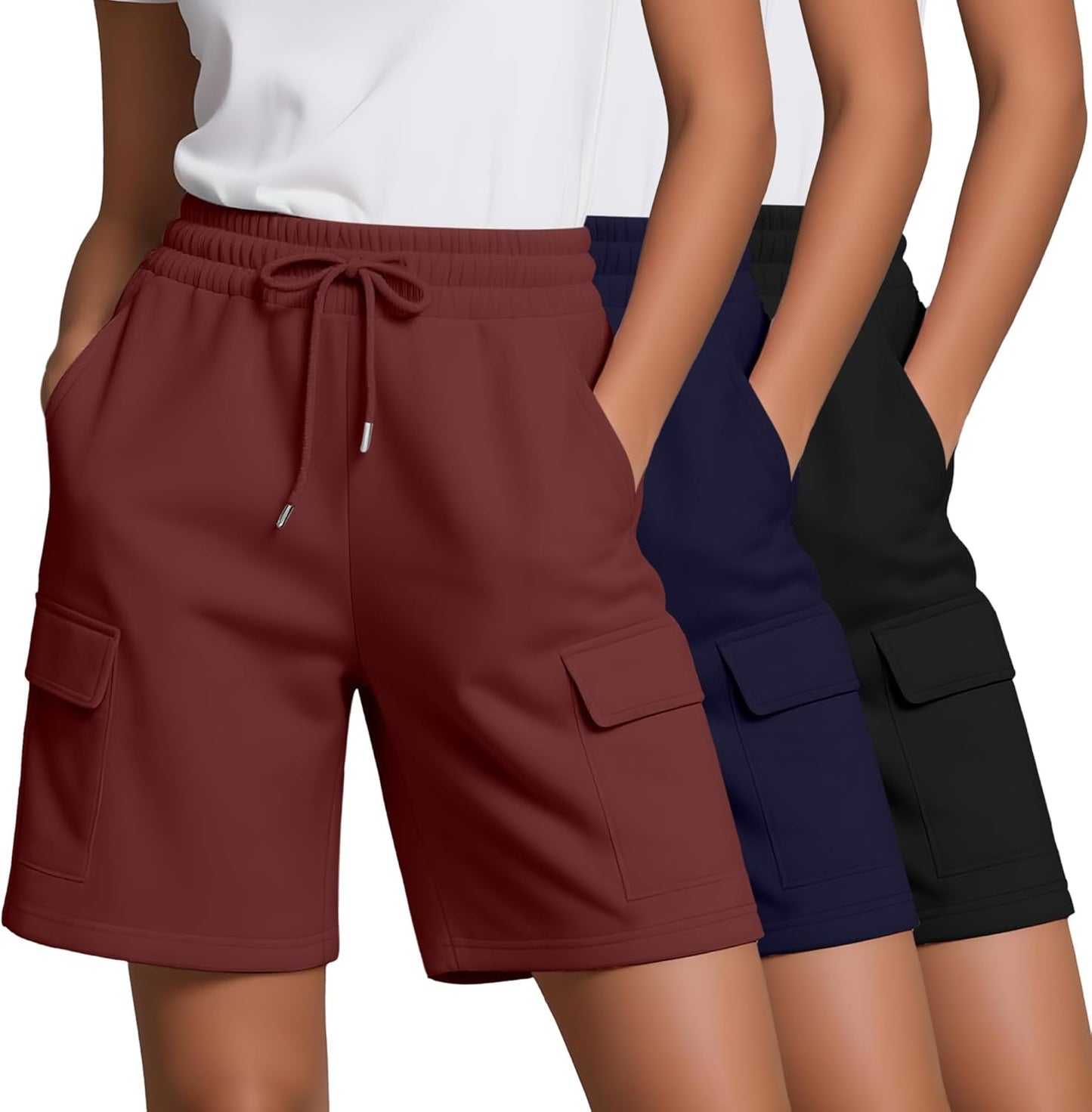 Neer Women's Bermuda Cargo Shorts - Elastic Drawstring, Knee Length, 4 Pockets | Casual & Comfortable