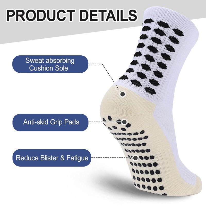 Ultrafun 5 Pairs Kids Youth Grip Soccer Socks Cushioned Non Slip Football Athletic Sports Socks (US, Alpha, Medium, Regular, White+Black)