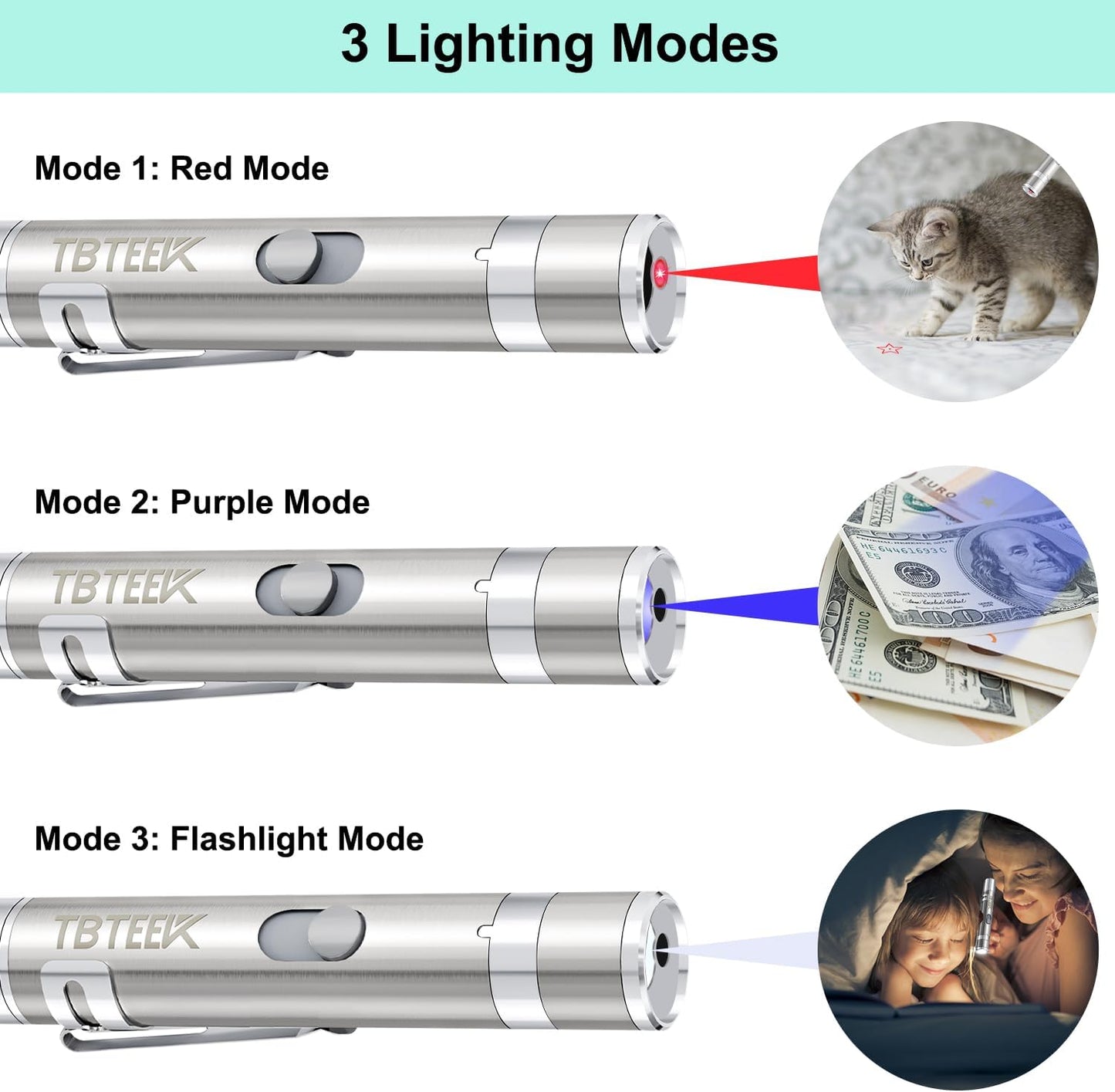 TBTeek Cat Toy - Rechargeable Interactive Mouse with 3 Light Modes & 5 Fun Patterns for Cats and Kittens