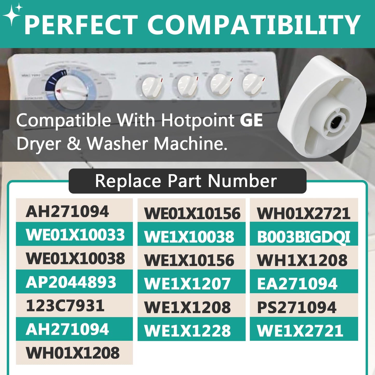 4 Pcs WH1X2721 Dryer Knob Compatible With GE Hotpoint Washer Dryer Machine, Replace AP2044893 123C7931 EA271094 PS271094