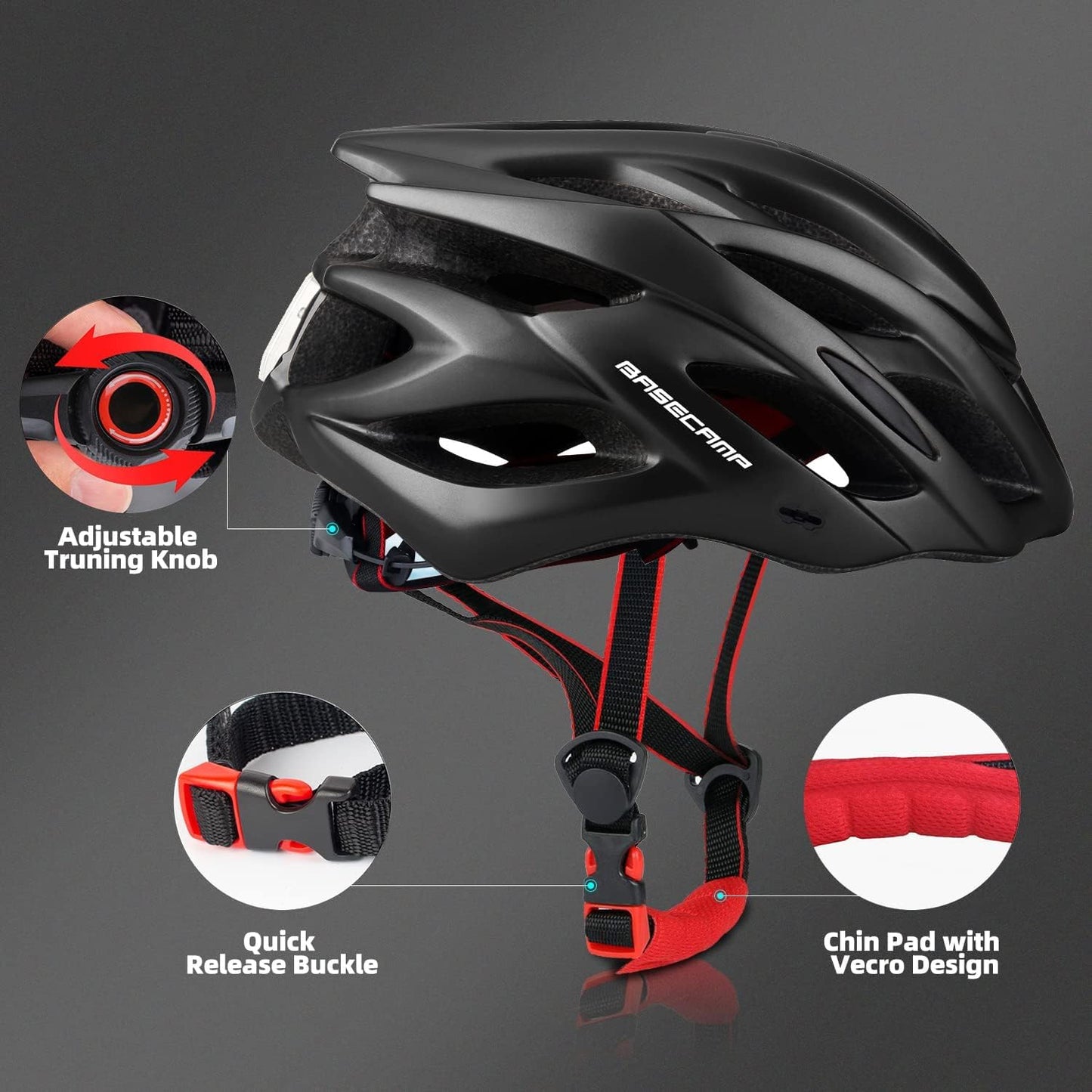 Basecamp Bike Helmet for Women Men with LED Safety Light Removable Sun Visor Lightweight Bicycle Helmet Adjustable Breathable Mountain & Road Cycling Helmets for Adult