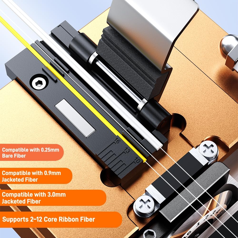 Professional Fiber Cleaver with 16-Port High Precision Blade | 48,000 Cleaves Capacity & Auto Scrap Collection | FTTH Fiber Optic Cutter for 0.25/0.9/3.0mm Cables