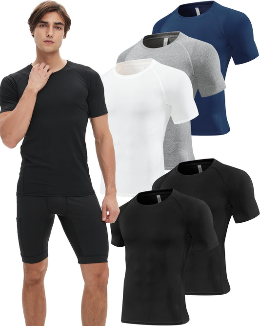 Antoyo 5 Pack Compression Shirt Men Short Sleeve Athletic Base Layer Tops