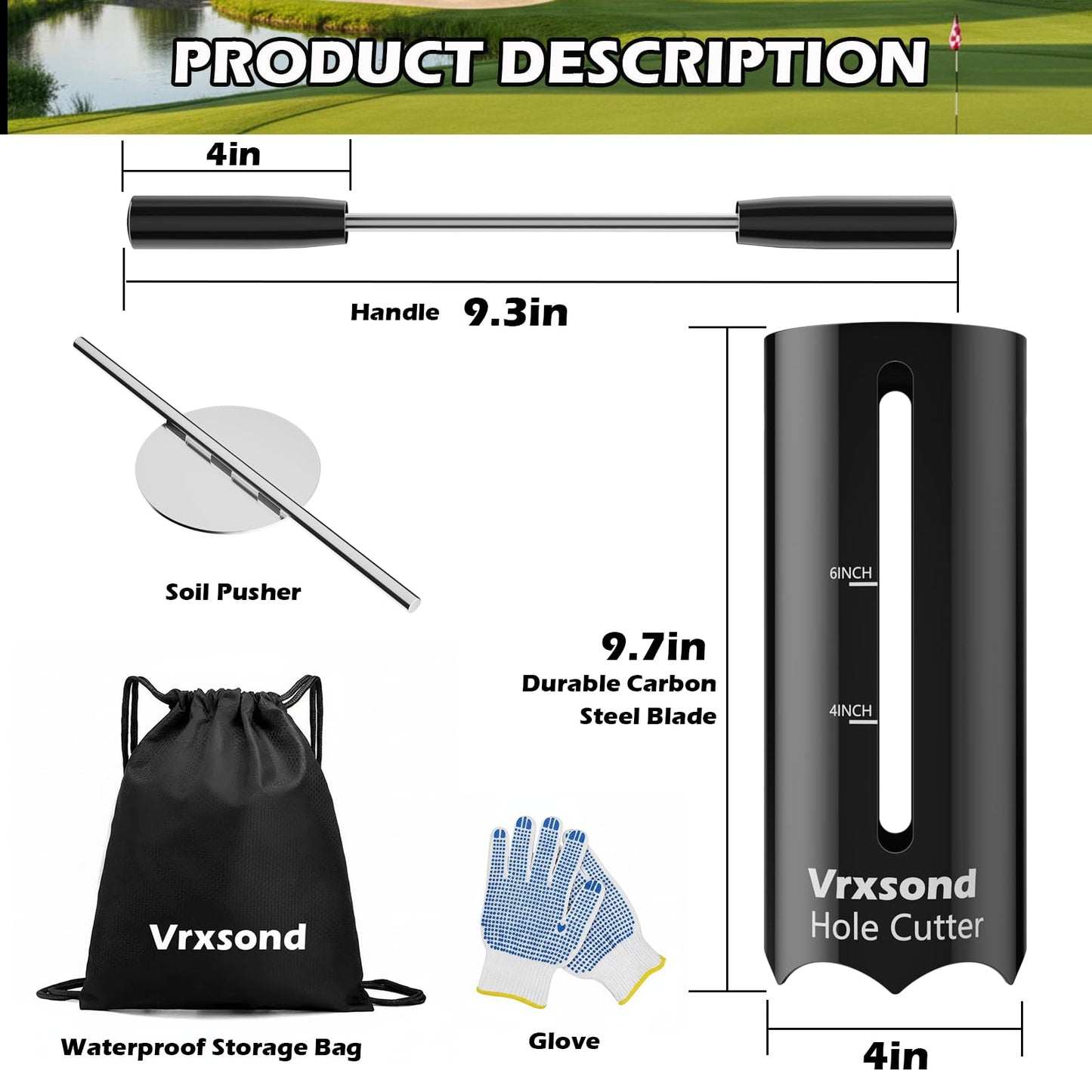 Portable Golf Hole Cutter - Professional 4Inch & 6Inch USGA Standard Tool, Detachable Handle for Easy Storage & Carrying, Create Perfect Putting Greens in Backyard/Garden