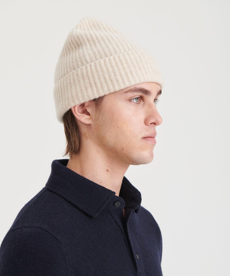 NAADAM Unisex Signature Cashmere Ribbed Beanie,Oatmeal,OS