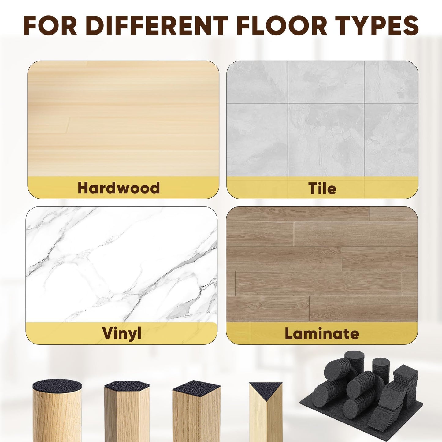 BALEINE 141PCS Felt Furniture Pads, Multi-Size Felt Pads for Chair Legs, Tables, Beds, Scratch-Reducing Floor Protectors for Hardwood Floors, Tile, Vinyl, and Laminate (141PCS, Black)