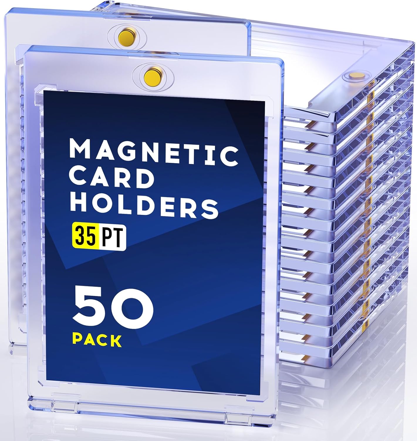 Skiennix Magnetic Card Holder - 50ct One Touch Hard Plastic U-V Protectors for Trading Cards | Sports & Game Safe