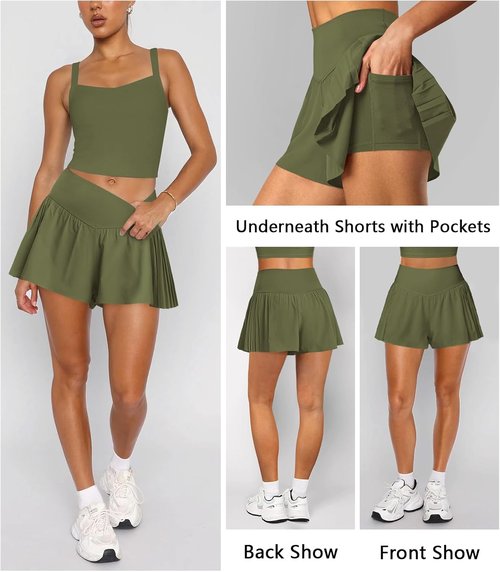 Hragc Athletic Running Shorts - Flowy Butterfly Crossover Workout Skort with Pocket for Women