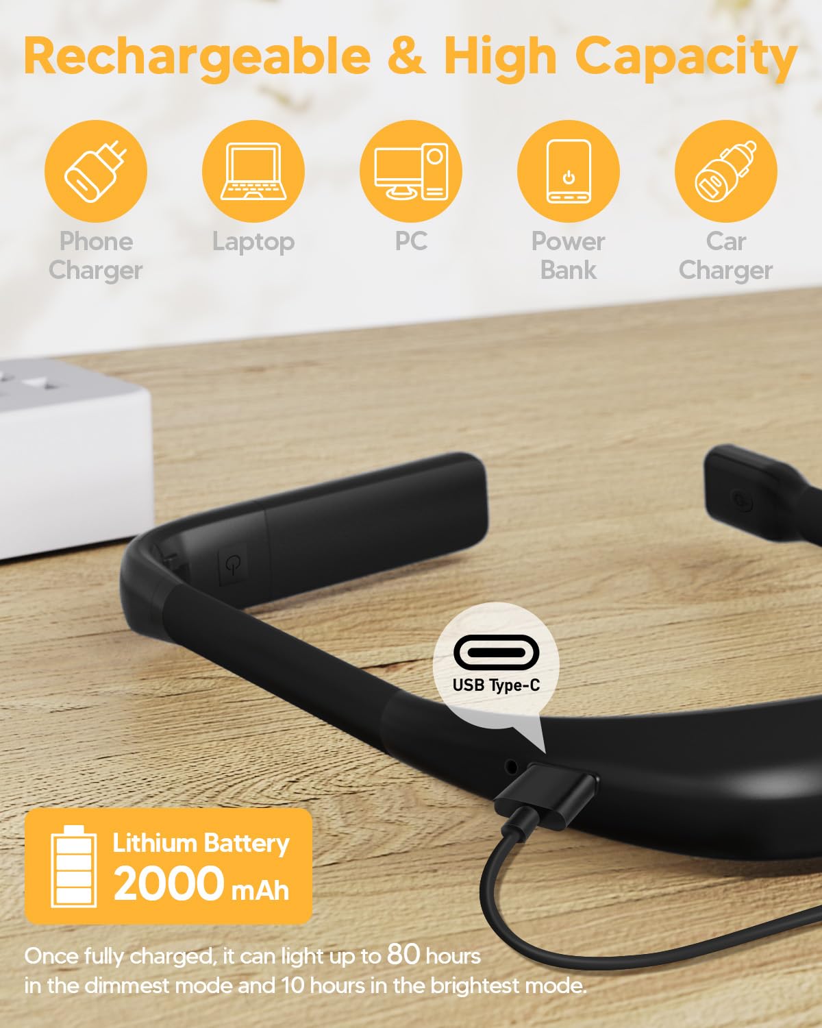 Reading Light Book Lovers Gifts: Upgraded Neck Light with Power Display & Timer, 80Hrs Rechargeable Book Lights for Reading at Night, Birthday Gifts for Readers Women Men, Knitting Crochet Accessories