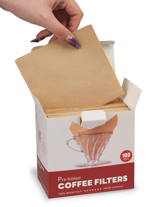 Brew Choice Pre-folded Unbleached Cone Coffee Filters, 100 Count Disposable Paper Filters Compatible with Hario V60 Size 02 Drippers, Bodum & 1-5 Cups Pour Over and Drip Coffee Makers